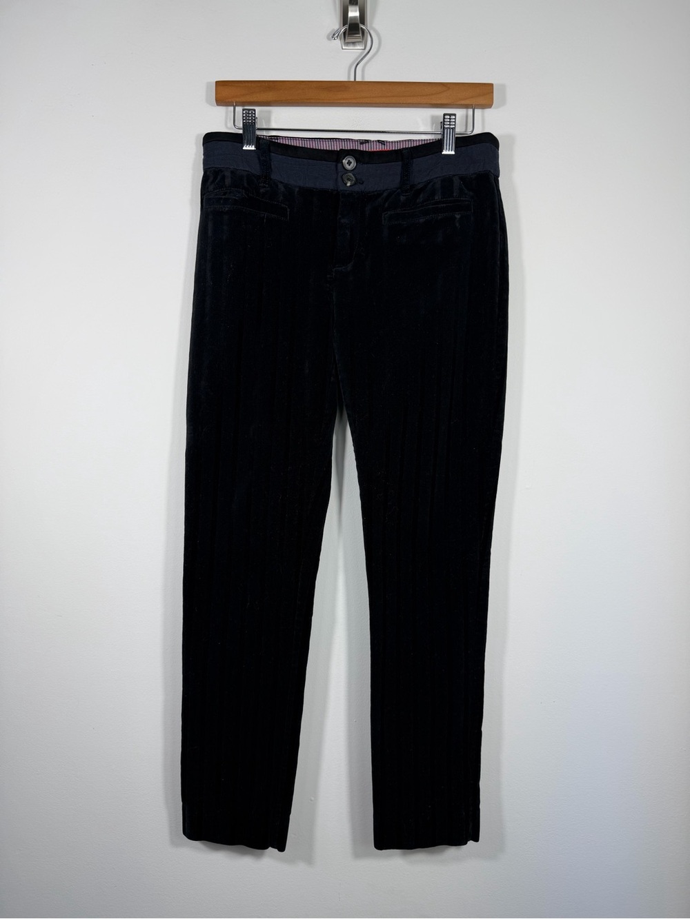 Anthropologie Cartonnier Charlie Ankle Black Velvet Stripe Pants Size 4